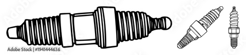 Spark plug set with vintage outline design featuring engine, vehicle, industrial with automobile and motor