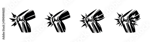 Black and white vector illustration of joint pain silhouettes with stylized impact symbols