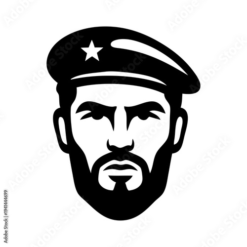 Logo guerrillero. Icono con cara de hombre con barba y boina con estrella 