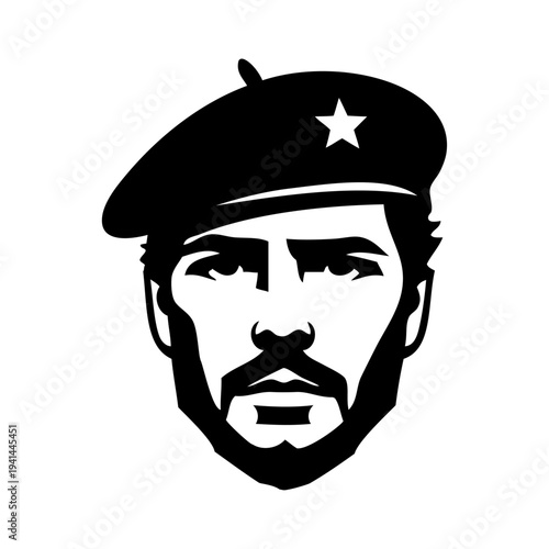 Logo guerrillero. Icono con cara de hombre con barba y boina con estrella 
