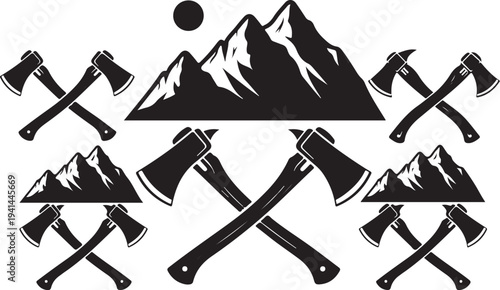 Axes and Mountains Silhouette Graphic Design Elements