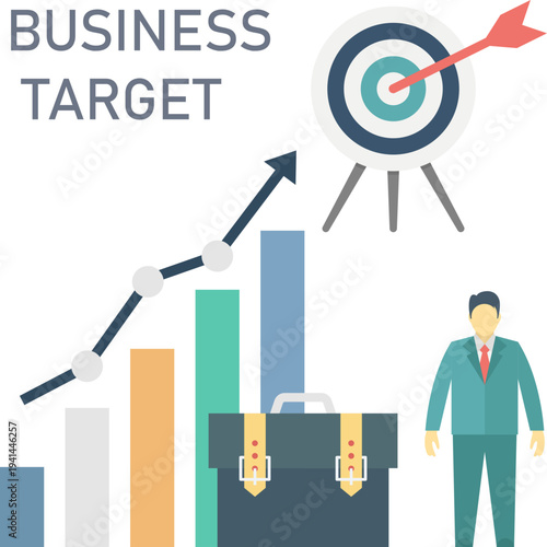 Businessman Working Towards Business Target Goal Achievement Flat Illustration