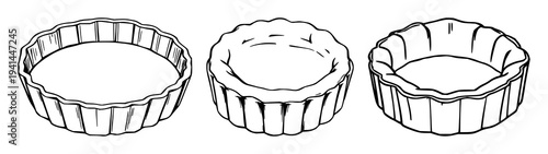 Copper tarte tatin mold set with black line art and abstract design featuring baking dish, tart pan, kitchenware with cookware and bakeware