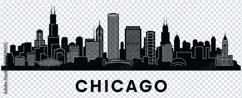 Chicago city skyline silhouette with iconic buildings and cityscape