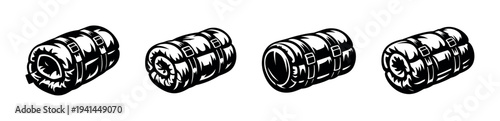 Vector illustration of camping sleeping bags in black and white silhouette style