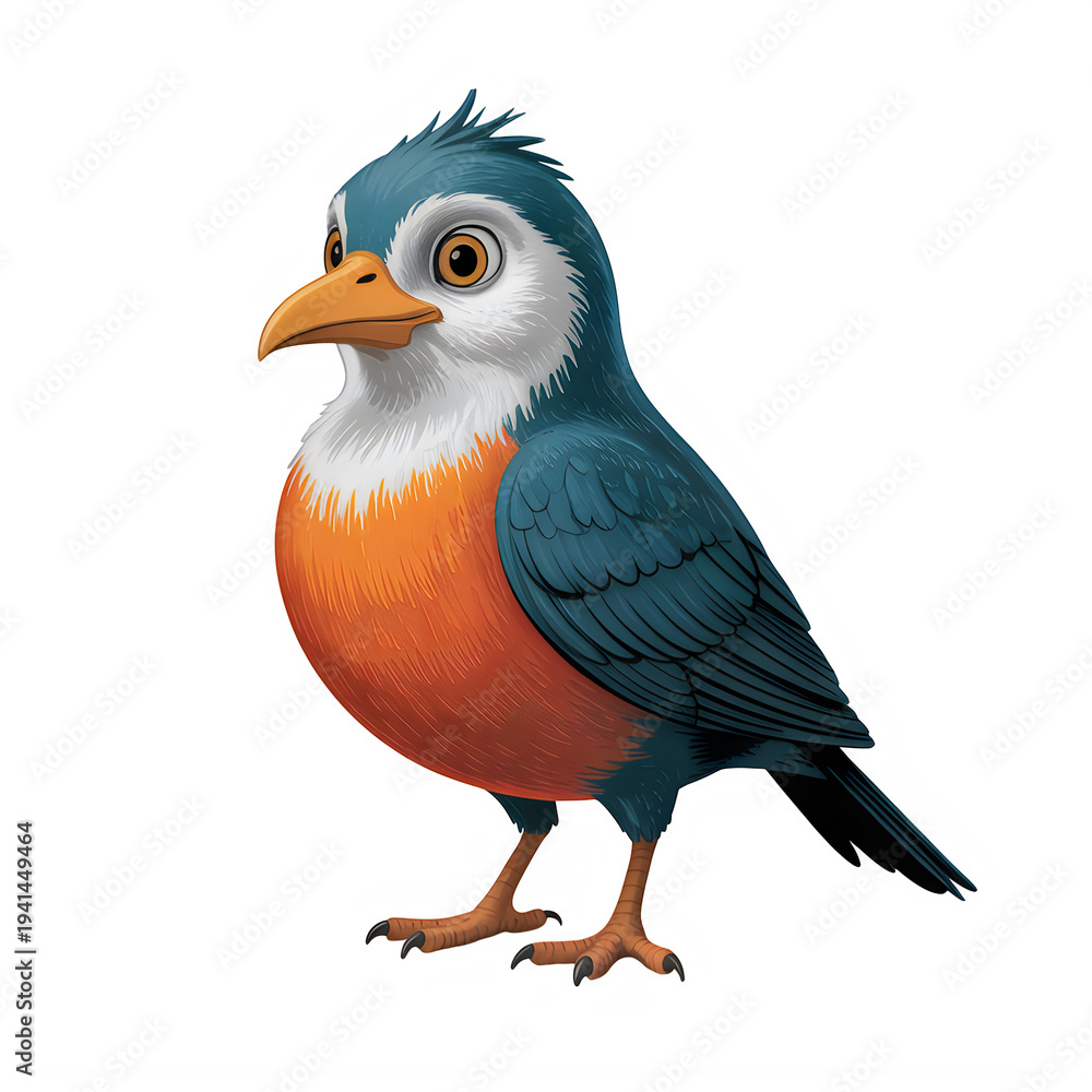 Fototapeta premium Cute Colorful Cartoon Bird Character Standing Isolated on Transparent Background PNG