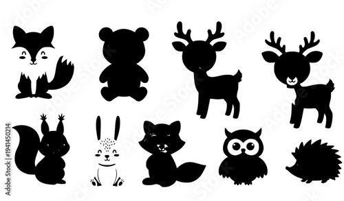 Cute forest animals cartoon vector set fox bear deer rabbit kids collection