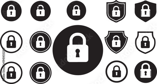 Security icons set with padlocks and shields on white