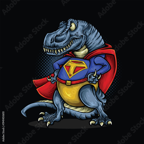 Tyrannosaurus rex dinosaur superhero with cape