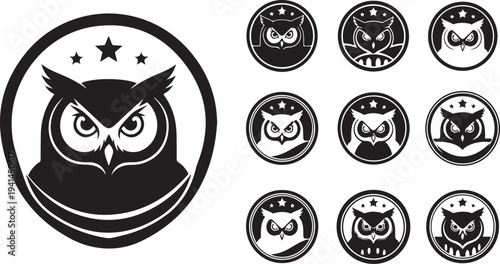 Owl Logos and Icons in Black and White Colors
