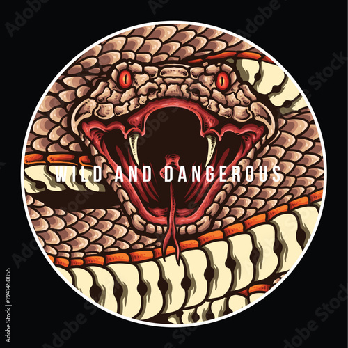 Dangerous snake head roaring, venomous viper illustration, wild and dangerous