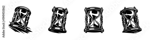 Vintage hourglass silhouettes design set black and white vector illustration