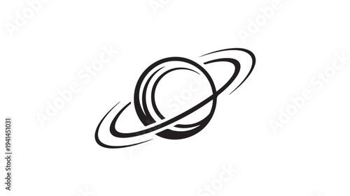 Stylized Black Saturn Planet Rings For Astronomy Concepts