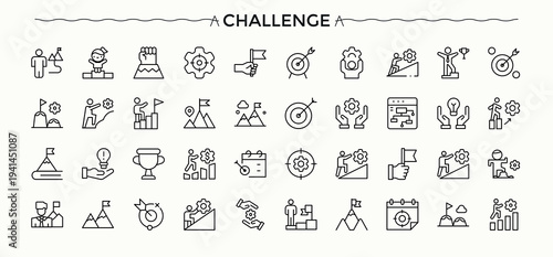 Challenge line icon set. Featuring performance, work, development, achievement and more. Difficulty icon set. Line symbol and sign. Editable vector illustration.