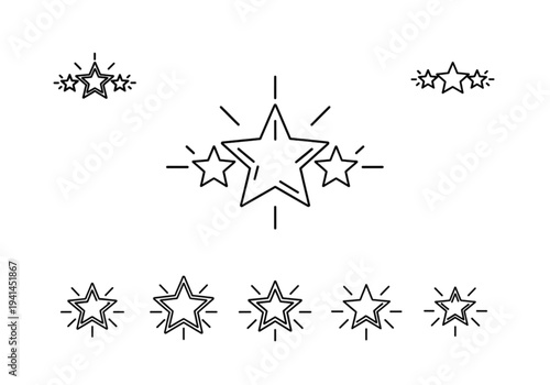 Star Rating Review Line Icons – Customer Feedback, Quality Rating and Review Outline Vector Set
