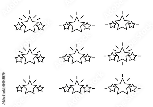Star Rating Review Line Icons – Customer Feedback, Quality Rating and Review Outline Vector Set