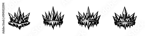 Set of black and white crown silhouettes featuring spiky geometric designs
