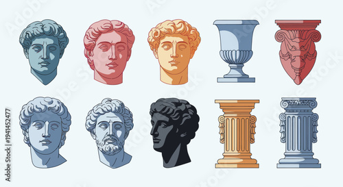 Collection of Ancient Greek and Roman Busts and Columns.