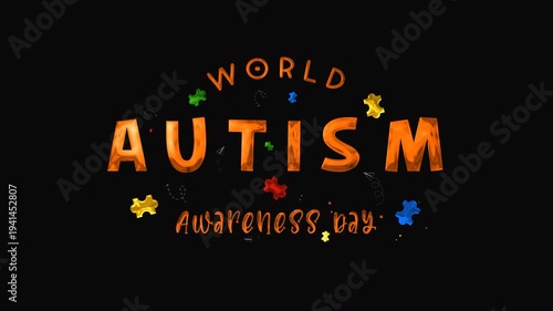 Text celebrates world autism awareness day with colorful puzzle pieces perfect for social media, educational materials, and awareness campaigns.