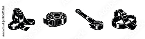 Black and white vector illustration of rolled and twisted ribbon designs