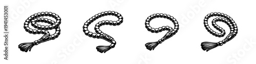 Elegant set of black and white prayer beads illustration with tassels