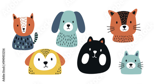 Cute Cartoon Animals Set Adorable Pet Illustrations for Childrens Design.