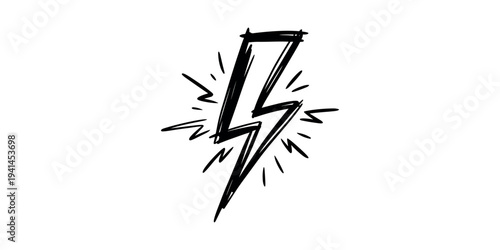 Black lightning bolt with white background and dynamic lines
