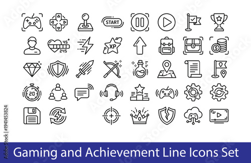Gaming and Achievement Line Icons Set

