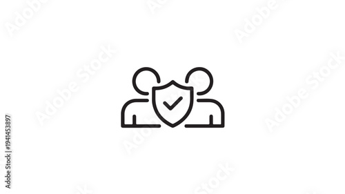 Simple Line Icon Of Two People With Shield For Security And Protection Concepts