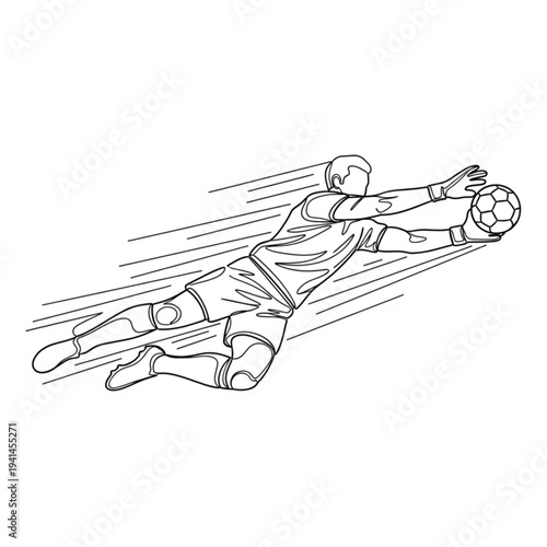 A soccer goalkeeper diving to catch a ball in a dynamic motion vector illustration