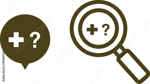Set of 2 search icons vector, magnifying glass and speech bubble