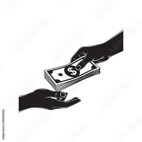 Vector illustration of hands exchanging money