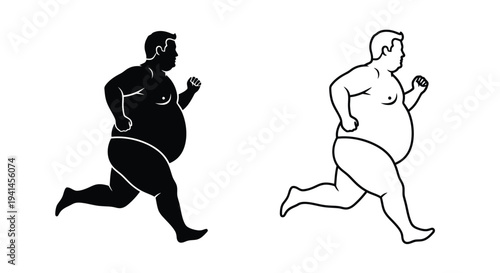 Illustration of an overweight man running in two contrasting styles