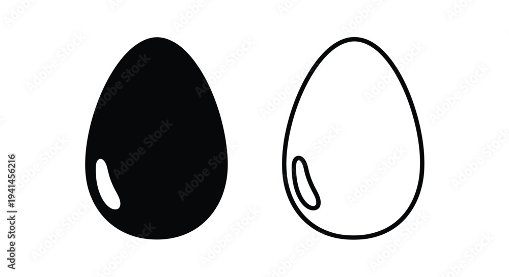 Fototapeta premium A black filled egg and a white outlined egg side by side