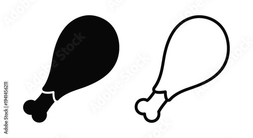 Simple black and white illustration of a chicken leg and drumstick