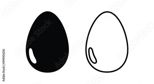 A black filled egg and a white outlined egg side by side