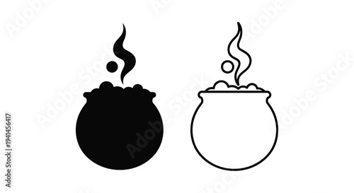 Two contrasting cauldron illustrations with steam and bubbles depicted
