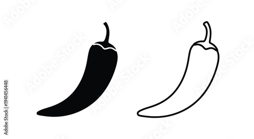 Two chili pepper illustrations one filled and one outlined