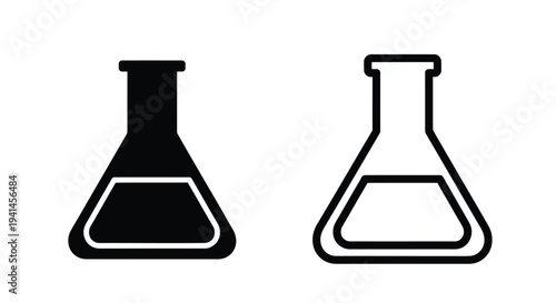Two beakers one filled and one empty shown in a simple black and white style