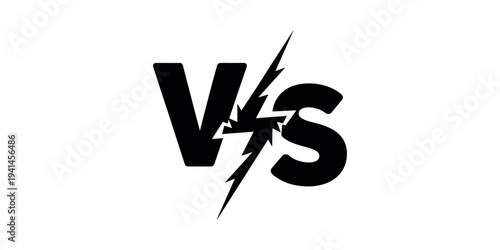 Black vs symbol with lightning bolt versus in white background