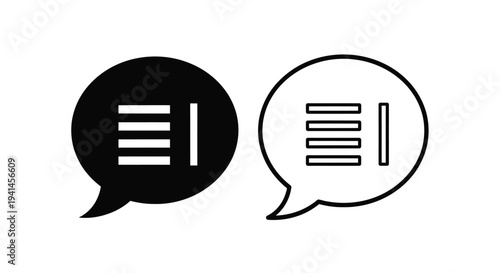 Two speech bubbles one dark and one light with horizontal lines