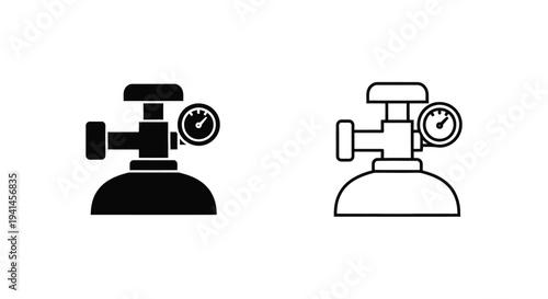 Gas cylinder with pressure gauge two black and white line icons