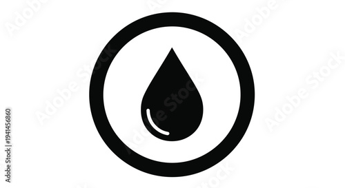 Simple black icon depicting a water droplet inside a circular frame