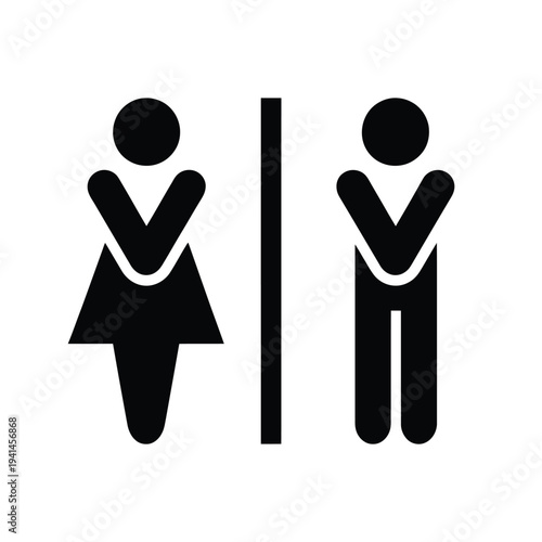 Simple black and white restroom sign depicting a male and female figure