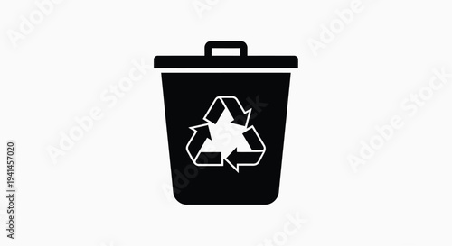 Black recycling bin icon with universal recycling symbol displayed prominently