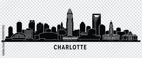 Black silhouette of charlotte city skyline with buildings and towers