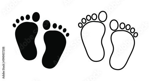 Baby footprints a solid and outlined pair depicted in black and white
