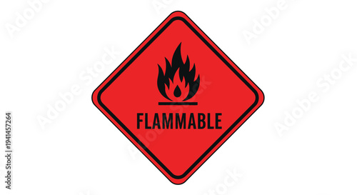 Simple vector graphic design of a red diamond flammable material warning sign illustration