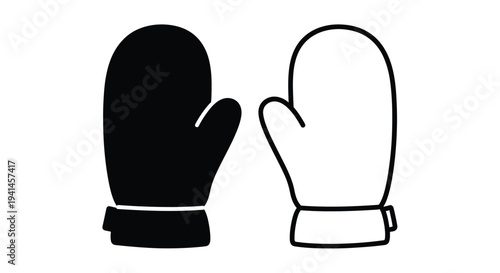 A pair of gloves one black and one white are displayed