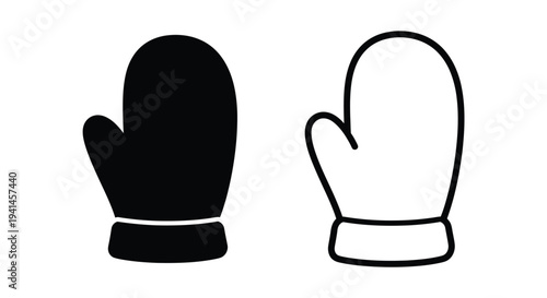 Simple black and white illustration of a pair of winter mittens